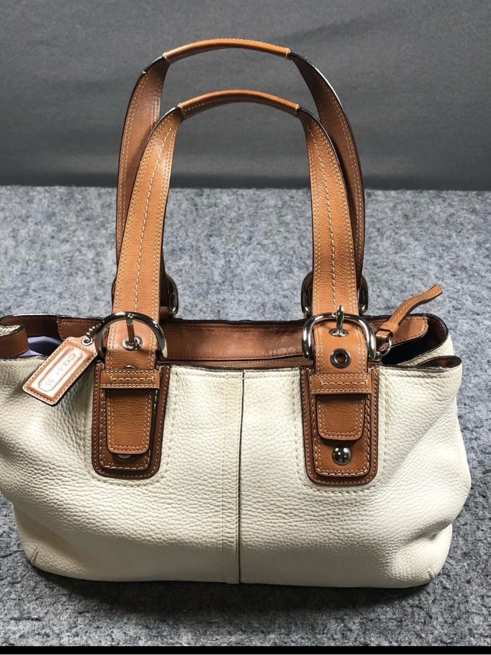 Coach Soho Satchel Bag Womens Medium White Leather Top Handle Shoulder Purse